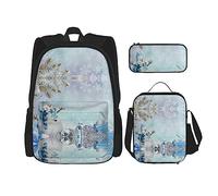 KoNsev Juego de 3 bolsas de libros impresas para escuela primaria de secundaria, bolsa escolar con bolsa de almuerzo, estuche para lápices, bonitos conejos, Lindo muñeco de nieve, Talla única