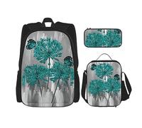 KoNsev Juego de 3 bolsas de libros impresas para escuela primaria de secundaria, bolsa escolar con bolsa de almuerzo y estuche para lápices, Parque Nacional Grand Teton, Mariposa de flores grises y