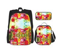 KoNsev Juego de 3 bolsas de libros impresas para escuela primaria de secundaria, bolsa escolar con bolsa de almuerzo y estuche para lápices, Parque Nacional Grand Teton, Tulipanes coloridos, Talla