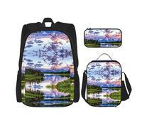 KoNsev Juego de 3 bolsas de libros impresas para escuela primaria de secundaria, bolsa escolar con bolsa de almuerzo y estuche para lápices, Parque Nacional Grand Teton, Parque Nacional Grand Teton,