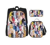 KoNsev Juego de 3 bolsas de libros impresas para escuela primaria de secundaria, bolsa escolar con bolsa de almuerzo, estuche para lápices, hojas verdes y blancas, Coloridos caballos de dibujos