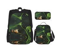 KoNsev Juego de 3 bolsas de libros impresas para escuela primaria de secundaria, bolsa escolar con bolsa de almuerzo, estuche para lápices, patrón de rombos a cuadros, Frog and Rain, Talla única