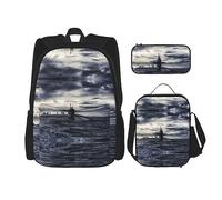 KoNsev Juego de 3 bolsas de libros impresas para escuela primaria de secundaria, bolsa escolar con bolsa de almuerzo, estuche para lápices, Galaxy Diamond, Nave nuclear gigante, Talla única