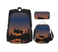 KoNsev Juego de 3 bolsas de libros impresas para escuela primaria de secundaria, bolsa escolar con bolsa de almuerzo, estuche para lápices, margaritas y mariposas, Deer Mountain Pine Tree Wilderness,