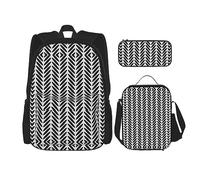 KoNsev Juego de 3 bolsas de libros impresas para escuela primaria de secundaria, bolsa escolar con bolsa de almuerzo, estuche para lápices, bonito pingüino, Patrón blanco y negro, Talla única