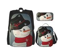 KoNsev Juego de 3 bolsas de libros impresas para escuela primaria de secundaria, bolsa escolar con bolsa de almuerzo, estuche para lápices, bonitos conejos, Linda chica de nieve, Talla única