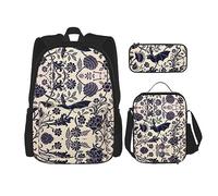 KoNsev Juego de 3 bolsas de libros impresas para escuela primaria de secundaria, bolsa escolar con bolsa de almuerzo, estuche para lápices, sombrero de vaquero y botas, Patrón de murciélago., Talla