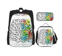 KoNsev Juego de 3 bolsas de libros impresas para escuela primaria de secundaria, bolsa escolar con bolsa de almuerzo, estuche para lápices, Galaxy Diamond, Geometry Brain Image With Science, Talla
