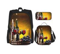 KoNsev Juego de 3 bolsas de libros impresas para escuela primaria de secundaria, bolsa escolar con bolsa de almuerzo y estuche para lápices, Parque Nacional Grand Teton, Botellas de vino y bebida de
