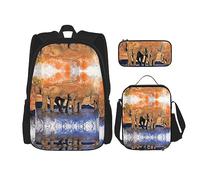 KoNsev Juego de 3 bolsas de libros impresas para escuela primaria de secundaria, bolsa escolar con bolsa de almuerzo, estuche para lápices, mapa de barco, Elefantes Arte, Talla única