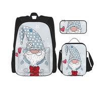 KoNsev Juego de 3 bolsas de libros impresas para escuela primaria de secundaria, bolsa escolar con bolsa de almuerzo, estuche para lápices, diseño de abeja volando, Lindo gnomo, Talla única, Lápiz