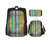 KoNsev Juego de 3 bolsas de libros impresas para escuela primaria de secundaria, bolsa escolar con bolsa de almuerzo, estuche para lápices, Parque Nacional Grand Teton, Tableros de madera coloridos,