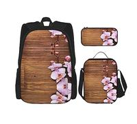 KoNsev Juego de 3 bolsas de libros impresas para escuela primaria de secundaria, bolsa escolar con bolsa de almuerzo, estuche para lápices, espirales florales, Rosa flor, Talla única