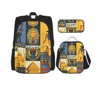 KoNsev Juego de 3 bolsas de libros impresas para escuela secundaria, bolsa escolar con bolsa de almuerzo, estuche para lápices, icono de karate, Serie de tribus del antiguo Egipto, Talla única
