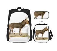 KoNsev Juego de 3 bolsas de libros impresas para escuela secundaria, bolsa escolar con bolsa de almuerzo y estuche para lápices, diseño de abeja volando, Lindo burro, Talla única, moderno
