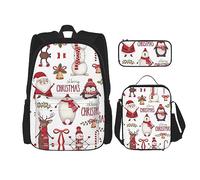 KoNsev Juego de 3 bolsas de libros impresas para escuela secundaria, bolsa escolar con bolsa de almuerzo, estuche para lápices, lectura divertida de gato, Navidad Santa Claus, Talla única