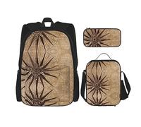 KoNsev Juego de 3 bolsas de libros impresas para escuela secundaria, bolsa escolar con bolsa de almuerzo, estuche para lápices, mapa de brújula, Mapa de brújula, Talla única