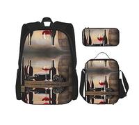 KoNsev Juego de 3 bolsas de libros impresas para escuela secundaria, bolsa escolar con bolsa de almuerzo y estuche para lápices, Parque Nacional Grand Teton, granate, Talla única