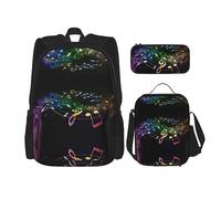 KoNsev Juego de 3 bolsas de libros impresas para escuela secundaria, bolsa escolar con bolsa de almuerzo, estuche para lápices, icono de karate, Notas de música coloridas., Talla única