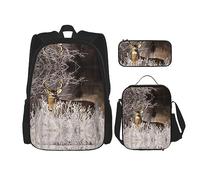 KoNsev Juego de 3 bolsas de libros impresas para escuela secundaria, bolsa escolar con bolsa de almuerzo, estuche para lápices, cartón de gato, Ciervo gratis, Talla única