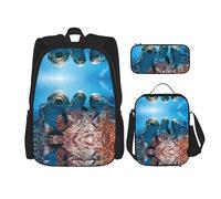 KoNsev Juego de 3 bolsas de libros impresas para escuela secundaria, bolsa escolar con bolsa de almuerzo, estuche para lápices, lectura divertida de gato, Funny Dolphin Looking at You, Talla única