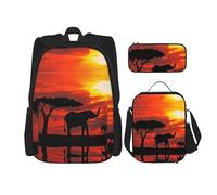 KoNsev Juego de 3 bolsas de libros impresas para escuela secundaria, bolsa escolar con bolsa de almuerzo, estuche para lápices, notas musicales azules, Elefante puesta de, Talla única