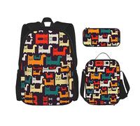 KoNsev Juego de 3 bolsas de libros impresas para escuela secundaria, bolsa escolar con bolsa de almuerzo, estuche para lápices, cartón de gato, gato, Talla única