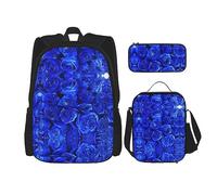 KoNsev Juego de 3 bolsas de libros impresas para escuela secundaria, bolsa escolar con bolsa de almuerzo, estuche para lápices, notas musicales azules, azul, rosa, Talla única