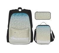 KoNsev Juego de 3 bolsas de libros impresas para escuela secundaria, bolsa escolar con bolsa de almuerzo, estuche para lápices, lectura divertida de gato, Clear Sea Water White Sand Beach, Talla única