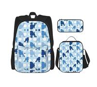 KoNsev Juego de 3 bolsas de libros impresas para escuela secundaria, bolsa escolar con bolsa de almuerzo, estuche para lápices, notas musicales azules, Caniche azul con lunares, Talla única