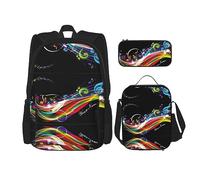 KoNsev Juego de 3 bolsas de libros impresas para escuela secundaria, bolsa escolar con bolsa de almuerzo, estuche para lápices, leopardo animal, Música colorida, Talla única