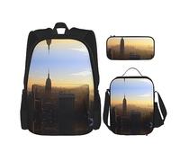 KoNsev Juego de 3 bolsas de libros impresas para escuela secundaria, bolsa escolar con bolsa de almuerzo, estuche para lápices, mapa de barco, Empire State Building, Talla única
