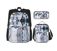 KoNsev Juego de 3 bolsas de libros impresas para escuela secundaria, bolsa escolar con bolsa de almuerzo y estuche para lápices, bonito pingüino, Lindo pingüino., Talla única