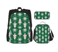 KoNsev Juego de 3 bolsas de libros impresas para escuela secundaria, bolsa escolar con bolsa de almuerzo, estuche para lápices, lectura divertida de gato, Patrón de árbol de Navidad, Talla única