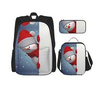 KoNsev Juego de 3 bolsas de libros impresas para escuela secundaria, bolsa escolar con bolsa de almuerzo, estuche para lápices, lectura divertida de gato, Navidad divertida, Talla única