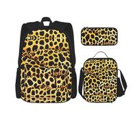 KoNsev Juego de 3 mochilas con estampado de leopardo divertido con bolsa de almuerzo y estuche para lápices