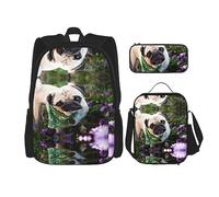 KoNsev Juego de 3 mochilas estampadas para escuela primaria, bolsa escolar con bolsa de almuerzo, estuche para lápices, color arena del desierto camello, Dod in the Garden, Talla única