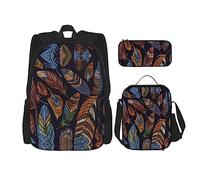 KoNsev Juego de 3 mochilas, mochilas con estampado de huellas de patas con estuche para lápices, 3 piezas, mochila ligera y resistente al agua, Peacock Feather, Talla única