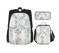 KoNsev Juego de 3 mochilas, modernas de mediados de siglo con formas de gota, con estuche de almuerzo, 3 piezas, ligera y resistente al agua, Hojas de color gris menta, Talla única