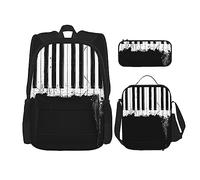 KoNsev Juego de mochila de 3 piezas, mochilas con estampado de huellas con estuche de almuerzo, 3 piezas, mochila ligera resistente al agua, Piano, Talla única