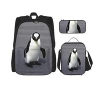 KoNsev Juego de mochilas de 3 piezas, bonito pingüino impreso con bolsa de almuerzo y estuche para lápices