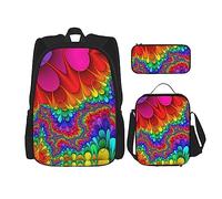 KoNsev Juego de mochilas de 3 piezas, con estampado de arco iris, teñido anudado, con bolsa de almuerzo y estuche para lápices