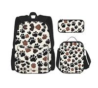 KoNsev Juego de mochilas de 3 piezas, estampado de huellas de perro con bolsa de almuerzo y estuche para lápices