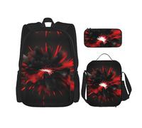 KoNsev Juego de mochilas de 3 piezas, Explosion Burst rojo negro impreso con bolsa de almuerzo y estuche para lápices
