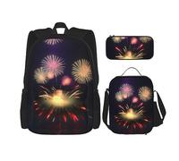 KoNsev Juego de mochilas de 3 piezas, explosión de fuegos artificiales impresos en 3D con bolsa de almuerzo y estuche para lápices