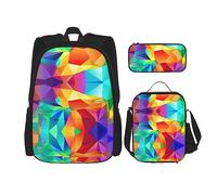 KoNsev Juego de mochilas de 3 piezas, juego de mochilas impresas geométricas arcoíris con bolsa de almuerzo y estuche para lápices