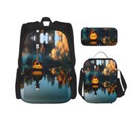 KoNsev Lake Guitar Reflections - 3 mochilas de 16 pulgadas para escuela preescolar y lonchera para niños pequeños, Black, Talla única, Juego de mochila escolar