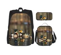 KoNsev Mallard Ducks - 3 mochilas de 16 pulgadas para la escuela preescolar y lonchera para niños pequeños, Black, Talla única, Juego de mochila escolar