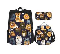 KoNsev Many Pomeranians Pattern - 3 mochilas de 16 pulgadas para escuela preescolar y lonchera para niños pequeños, Black, Talla única, Juego de mochila escolar