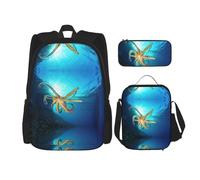 KoNsev Marine Biology - 3 mochilas de 16 pulgadas para escuela preescolar y lonchera para niños pequeños, Black, Talla única, Juego de mochila escolar